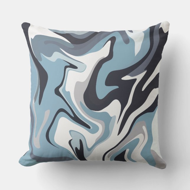 Abstract Fluid Art with Swirling Blue & Grey Tones Kudde (Framsida)