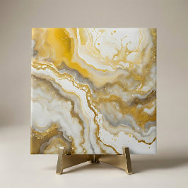 Abstract Fluid Ink Art Gold and White Marble  Kakelplatta