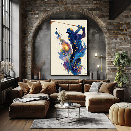 Abstract Fluid Ink Golfer Dynamic Motion Wall Art Poster