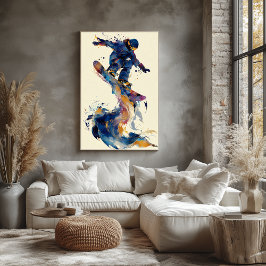 Abstract Fluid Ink Snowboarder Dynamic Motion Art Poster