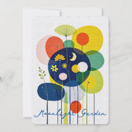 Abstract Folk Art Garden Moon Stars Whimsical Julkort