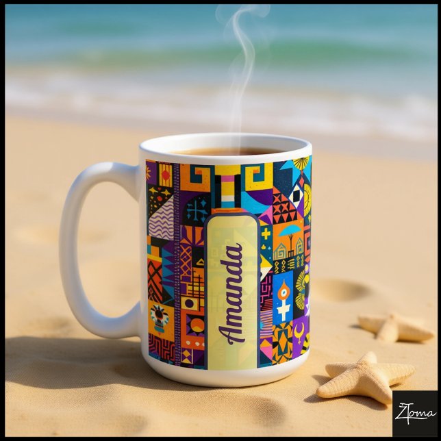 Abstract Folk Art Geometric Quilt Mosaic Kaffemugg (Skapare uppladdad)