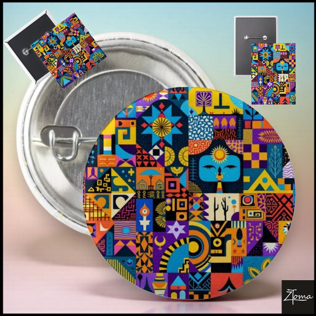 Abstract Folk Art Geometric Quilt Mosaic Knapp (Skapare uppladdad)