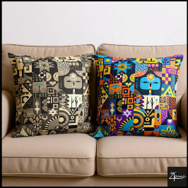 Abstract Folk Art Geometric Quilt Mosaic Kudde