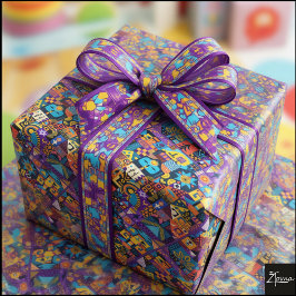 Abstract Folk Art Geometric Quilt Mosaic Presentpapper