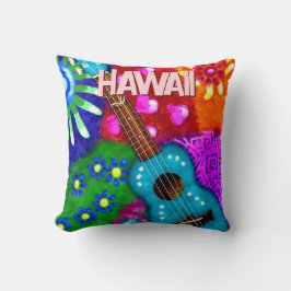 Abstract Funky Ukulele Floral Tropical Teal Purple Kudde