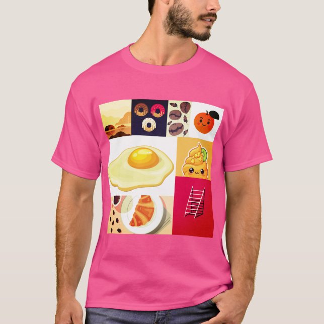 Abstract Fusion – Egg, Ice, Ladder & Coffee  T Shirt (Framsida)
