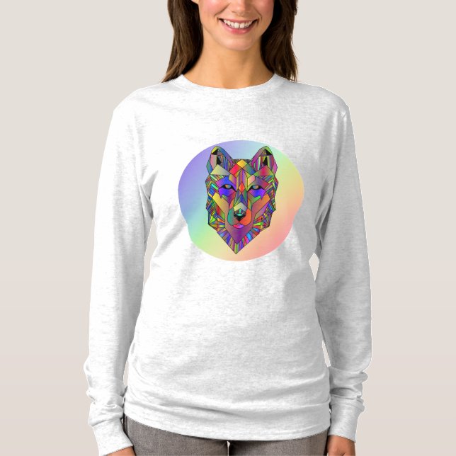 Abstract geomatrical cubic wolf art t shirt (Framsida)