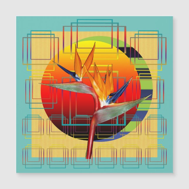 Abstract geometric bird flower aqua yellow red sun (Framsida)