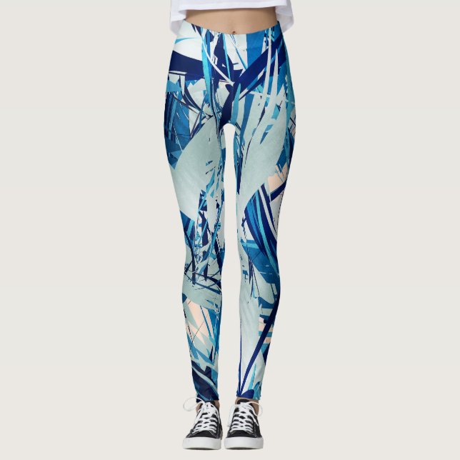 Abstract geometric blue camo leggings (Framsida)