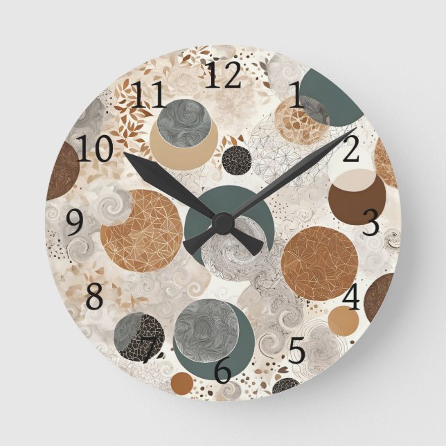 Abstract Geometric Circle Pattern Neutral Boho Rund Klocka (Framsida)