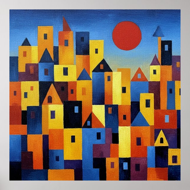 Abstract Geometric Cityscape Colorful Modern Art  Poster (Framsidan)