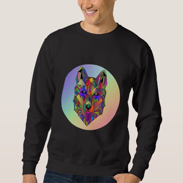 Abstract geometric cubic wolf  art  T-Shirt Lång Ärmad Tröja (Framsida)