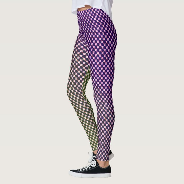 Abstract Geometric Gradient Checker Pattern 1278 Leggings (Vänster)