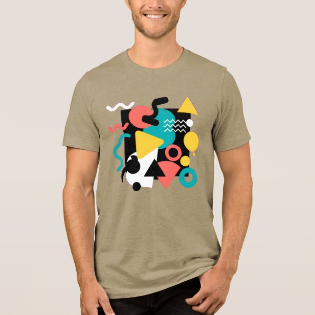 Abstract Geometric Memphis Style 80s Retro Pattern T Shirt (Framsida)