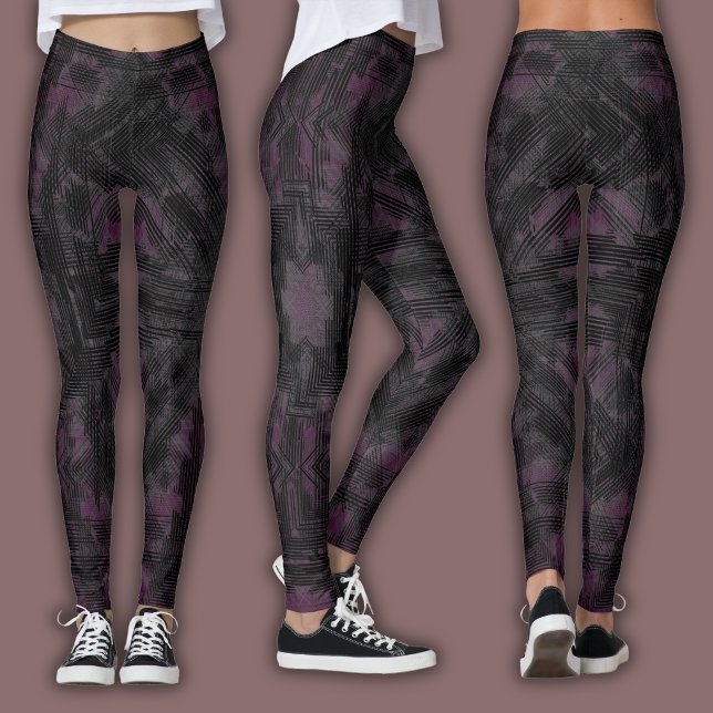 Abstract Geometric Pattern | Black and Wine Leggings (Skapare uppladdad)