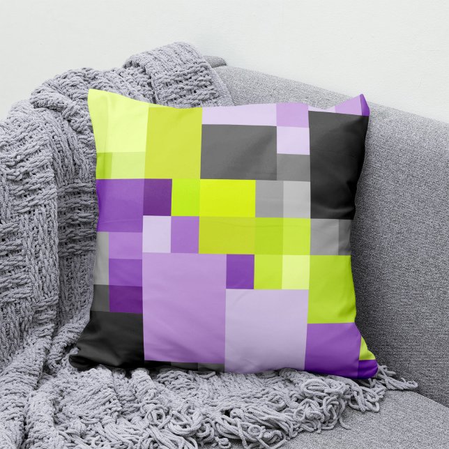 Abstract Geometric Purple Neon Green Grey Pattern Kudde (Skapare uppladdad)
