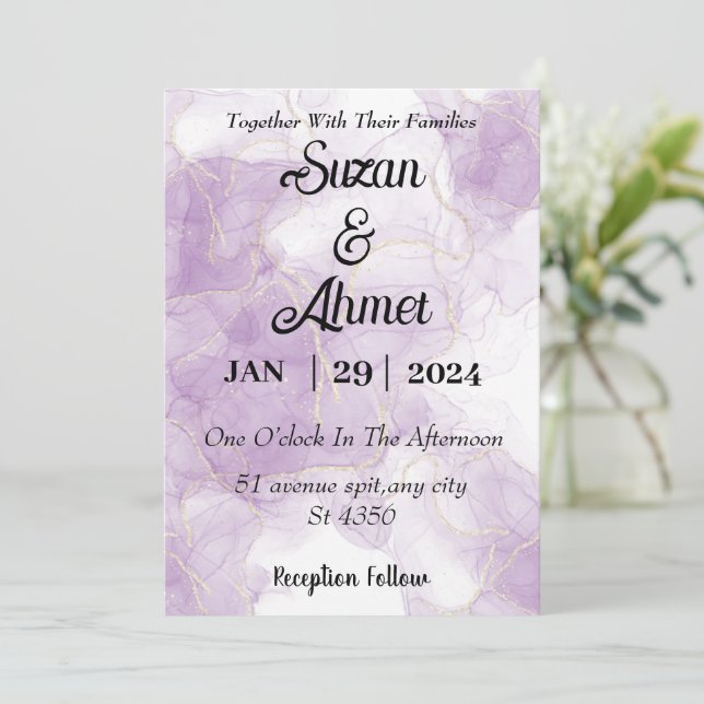 Abstract glitter purple wedding invitation inbjudningar (Stående Fram)