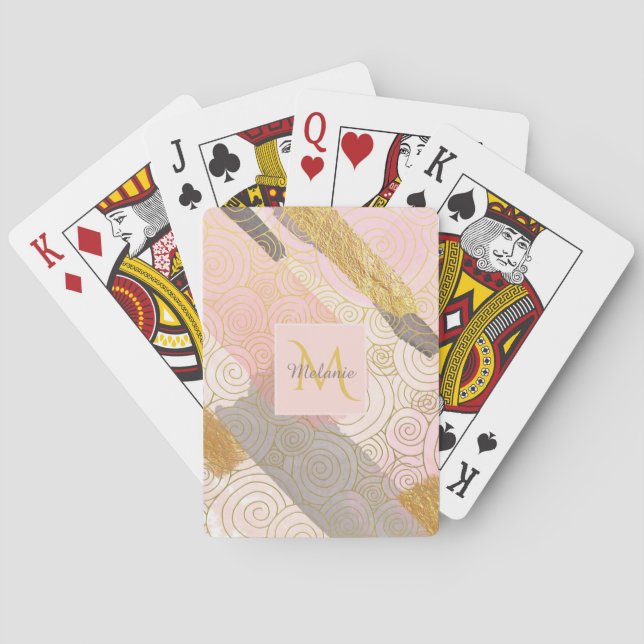 Abstract Gold Stripes and Pink Swirls Personalised Casinokort (Baksidan)