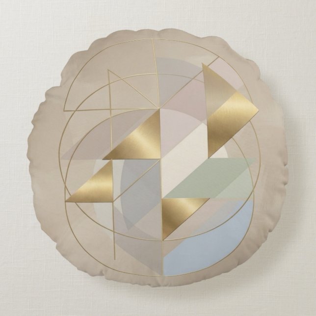 Abstract Golden Accent Round Pillow | Modern Decor Rund Kudde (Framsidan)
