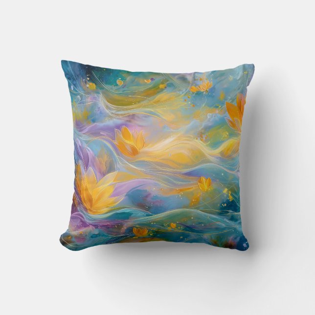 Abstract Golden Lotus Floating Flowers  Kudde (Framsida)
