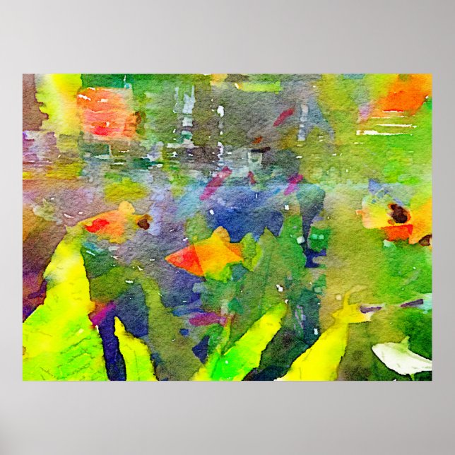Abstract Goldfish Fish Bowl Aquarium Watercolor 2 Poster (Framsidan)