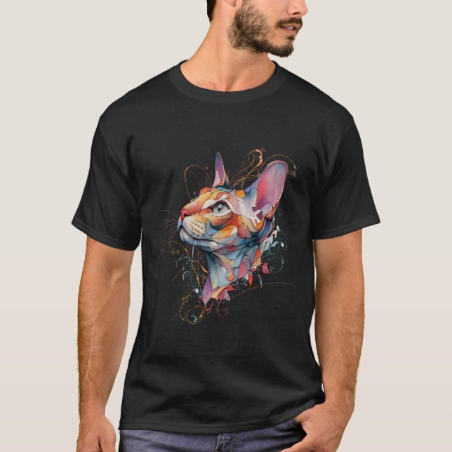 Abstract Graphic Cat Colourful Watercolour Poster. T Shirt (Framsida)