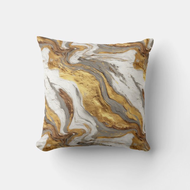 Abstract Gray Marble Texture with Flowing Gold Kudde (Framsida)