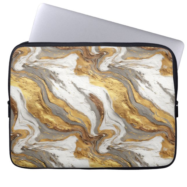 Abstract Gray Marble Texture with Flowing Gold Laptop Fodral (Framsidan)