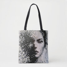 Abstract grayscale pixel portrait with soft edges