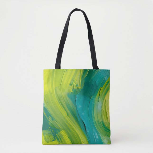 Abstract Green Brushstroke Tote Bag – Modern Artis Tygkasse (Framsida)