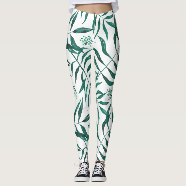 Abstract Green Foliage Leggings (Framsida)