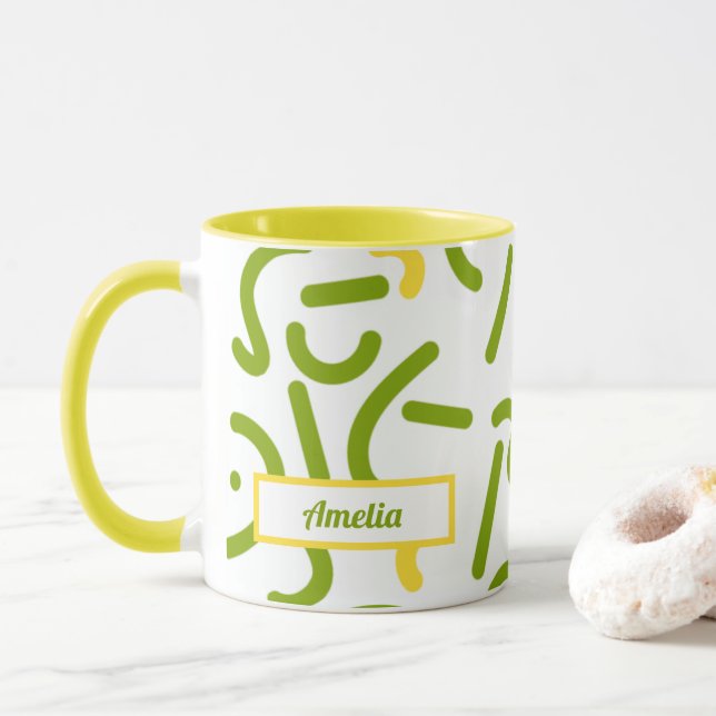 Abstract Green Yellow Lines  Mugg (Med munk)