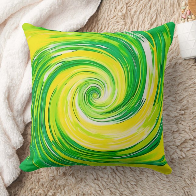 Abstract Green Yellow Spiral Art Kudde (Filt)