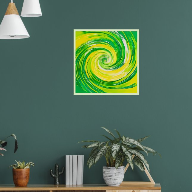 Abstract Green Yellow Spiral Art Poster (Vardagsrum 1)