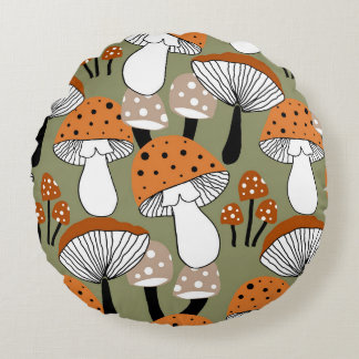Abstract Hand Drawing Colorful Mushrooms Repeating Rund Kudde