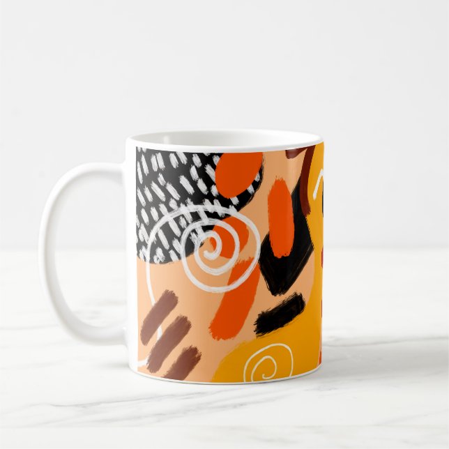 Abstract Hand Drawing Geometric Shapes Brush Strok Kaffemugg (Vänster)