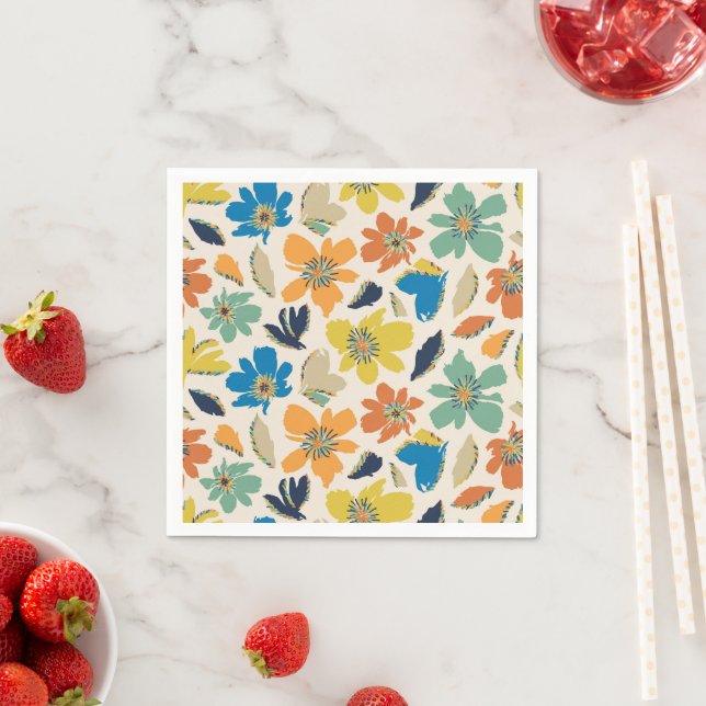Abstract Hand-Drawn Boho Floral Pattern Pappersservett (Insitu)