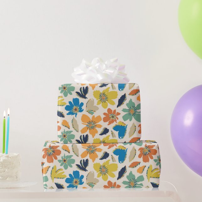 Abstract Hand-Drawn Boho Floral Pattern Presentpapper (Festgåvor)