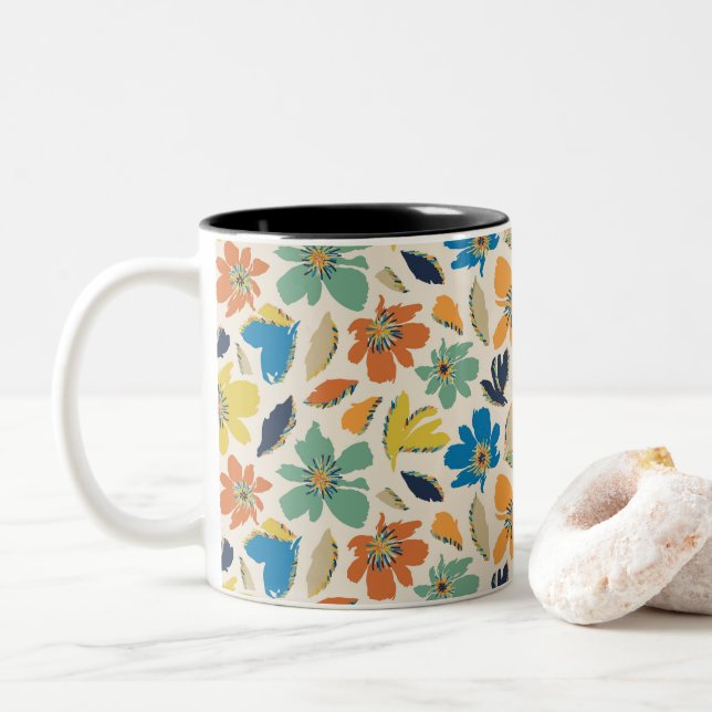 Abstract Hand-Drawn Boho Floral Pattern Två-Tonad Mugg (Med munk)