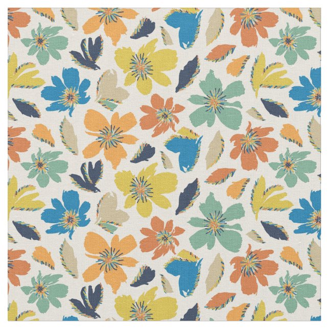 Abstract Hand-Drawn Boho Floral Pattern  Tyg (Närbild)