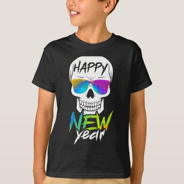 Abstract Happy New Skull Year  T Shirt (Framsida)