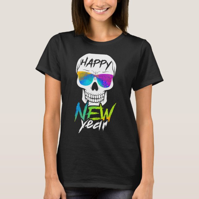 Abstract Happy New Skull Year  T Shirt (Framsida)