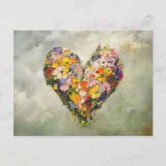 Abstract Heart Flowers Impressionist Postcard Vykort