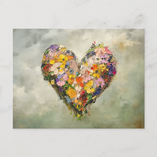 Abstract Heart Flowers Impressionist Postcard Vykort (Framsida)