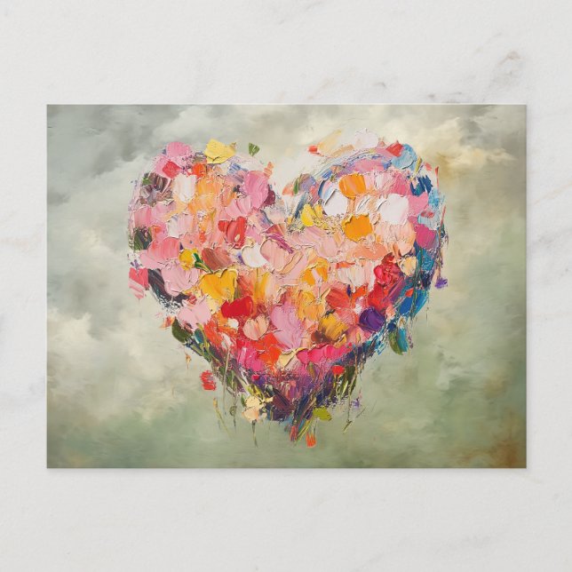 Abstract Heart Flowers Impressionist Postcard Vykort (Framsida)
