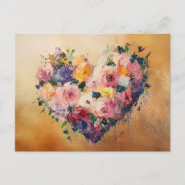 Abstract Heart Flowers Impressionist Postcard Vykort