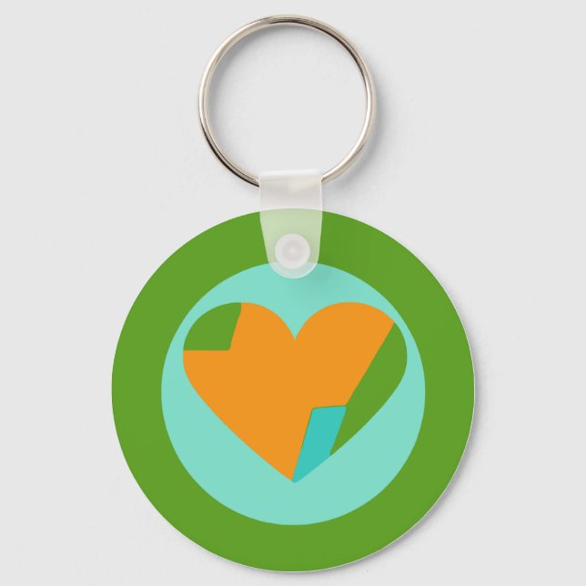 Abstract Heart Green Teal Orange Circle Nyckelring (Framsida)