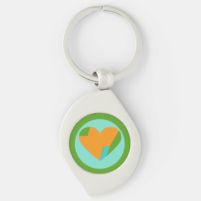 Abstract Heart Green Teal Orange Circle Swirl Silverfärgad Nyckelring (Framsidan)