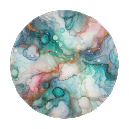 Abstract in Pink, Teal, Blue, and Gold